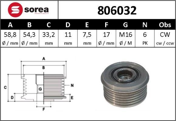 Sera 806032 - Pulley, alternator, freewheel clutch www.autospares.lv