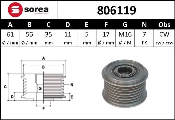 Sera 806119 - Piedziņas skriemelis, Ģenerators www.autospares.lv