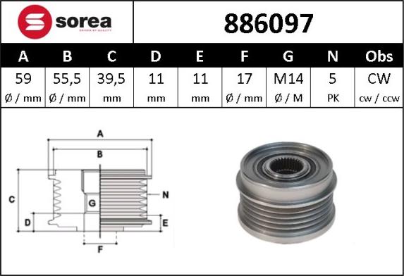 Sera 886097 - Piedziņas skriemelis, Ģenerators autospares.lv