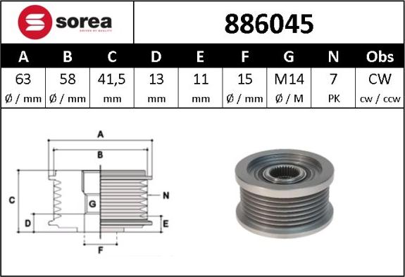 Sera 886045 - Piedziņas skriemelis, Ģenerators autospares.lv