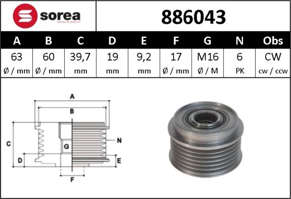 Sera 886043 - Piedziņas skriemelis, Ģenerators www.autospares.lv