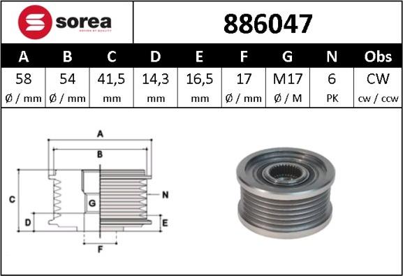 Sera 886047 - Шкив генератора, муфта www.autospares.lv