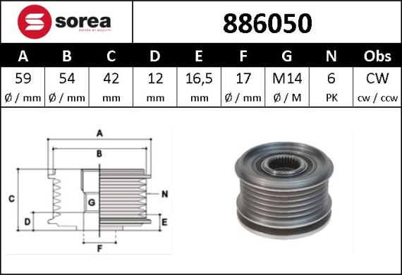 Sera 886050 - Шкив генератора, муфта www.autospares.lv