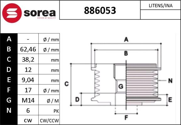 Sera 886053 - Шкив генератора, муфта www.autospares.lv