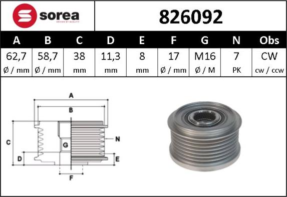 Sera 826092 - Pulley, alternator, freewheel clutch www.autospares.lv