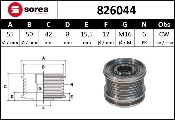 Sera 826044 - Шкив генератора, муфта www.autospares.lv