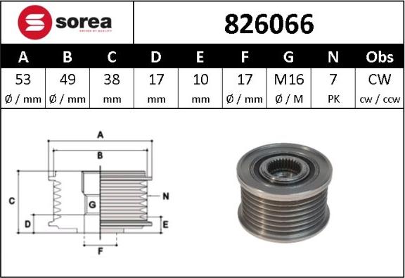 Sera 826066 - Шкив генератора, муфта www.autospares.lv