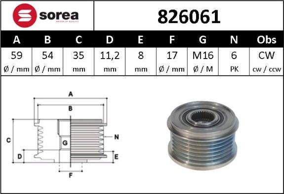 Sera 826061 - Pulley, alternator, freewheel clutch www.autospares.lv