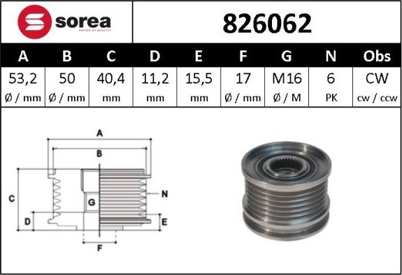 Sera 826062 - Piedziņas skriemelis, Ģenerators autospares.lv