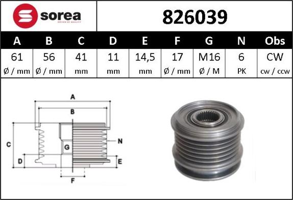 Sera 826039 - Piedziņas skriemelis, Ģenerators autospares.lv