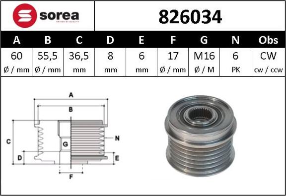 Sera 826034 - Piedziņas skriemelis, Ģenerators autospares.lv