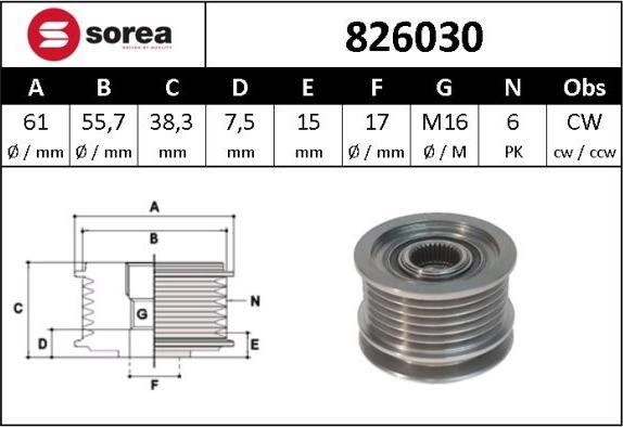 Sera 826030 - Pulley, alternator, freewheel clutch www.autospares.lv