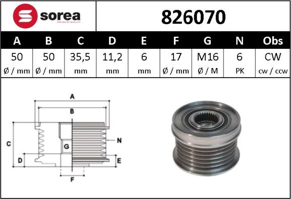 Sera 826070 - Шкив генератора, муфта www.autospares.lv