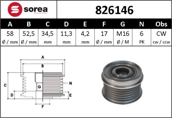 Sera 826146 - Piedziņas skriemelis, Ģenerators autospares.lv