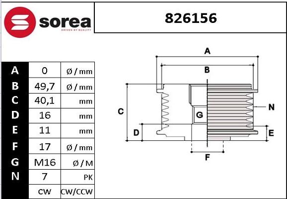 Sera 826156 - Pulley, alternator, freewheel clutch www.autospares.lv