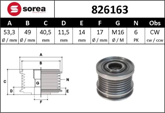 Sera 826163 - Piedziņas skriemelis, Ģenerators autospares.lv