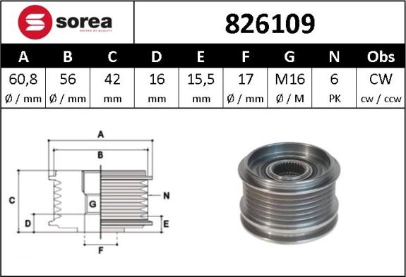 Sera 826109 - Pulley, alternator, freewheel clutch www.autospares.lv