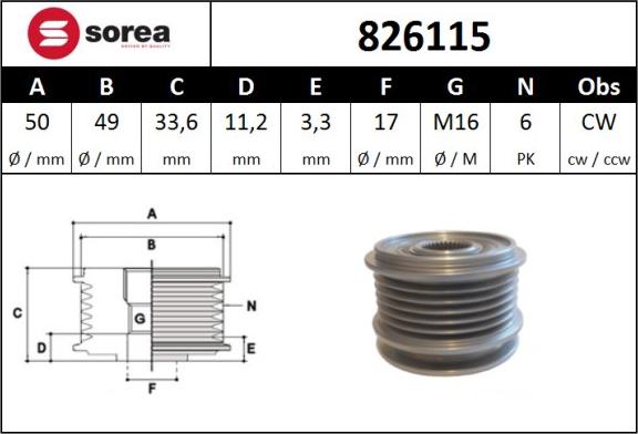 Sera 826115 - Шкив генератора, муфта www.autospares.lv