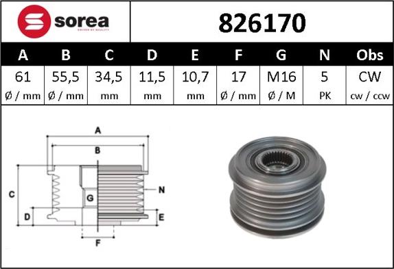 Sera 826170 - Piedziņas skriemelis, Ģenerators autospares.lv