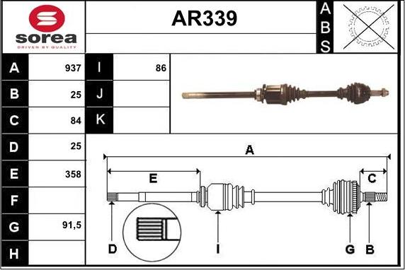 Sera AR339 - Piedziņas vārpsta www.autospares.lv