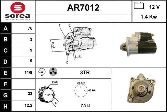 Sera AR7012 - Starter www.autospares.lv