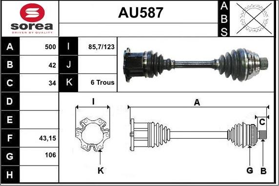 Sera AU587 - Piedziņas vārpsta www.autospares.lv