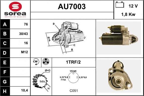 Sera AU7003 - Starteris autospares.lv