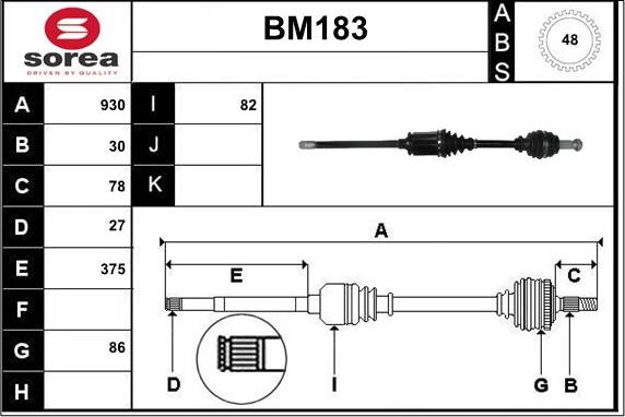 Sera BM183 - Piedziņas vārpsta www.autospares.lv