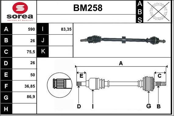 Sera BM258 - Piedziņas vārpsta www.autospares.lv