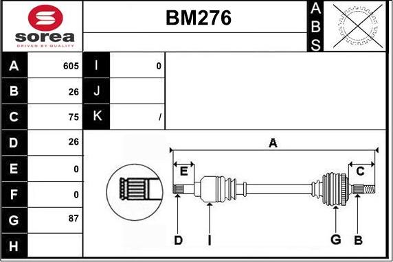 Sera BM276 - Piedziņas vārpsta www.autospares.lv