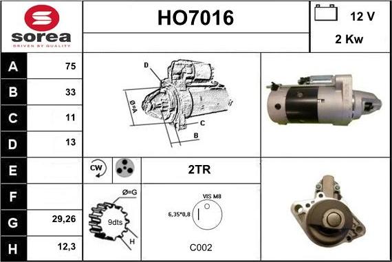 Sera HO7016 - Стартер www.autospares.lv