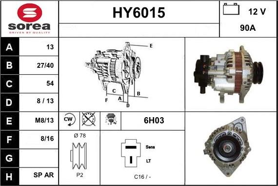 Sera HY6015 - Alternator www.autospares.lv