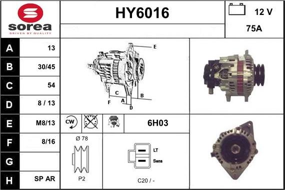 Sera HY6016 - Alternator www.autospares.lv