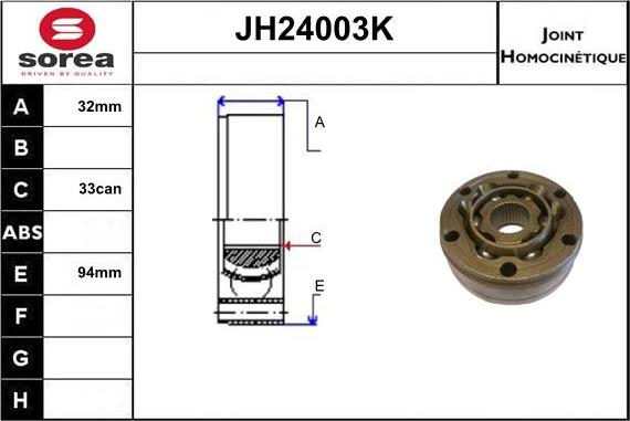 Sera JH24003K - Шарнирный комплект, ШРУС, приводной вал www.autospares.lv