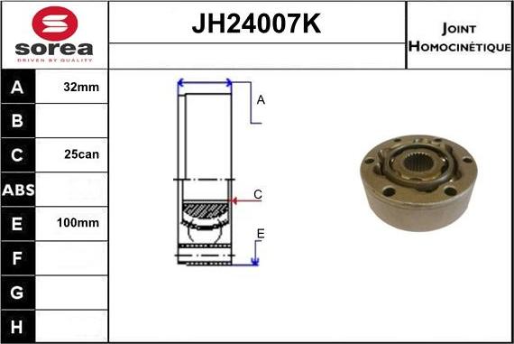 Sera JH24007K - Шарнирный комплект, ШРУС, приводной вал www.autospares.lv