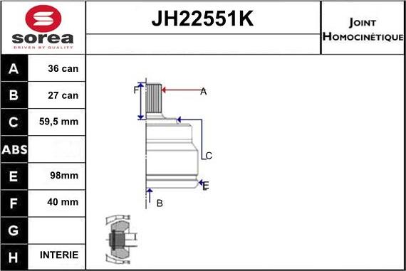 Sera JH22551K - Šarnīru komplekts, Piedziņas vārpsta www.autospares.lv