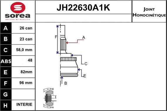 Sera JH22630A1K - Šarnīru komplekts, Piedziņas vārpsta autospares.lv