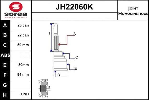 Sera JH22060K - Šarnīru komplekts, Piedziņas vārpsta www.autospares.lv