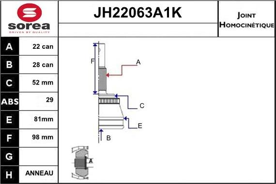 Sera JH22063A1K - Šarnīru komplekts, Piedziņas vārpsta www.autospares.lv