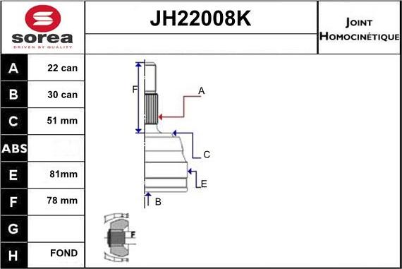 Sera JH22008K - Шарнирный комплект, ШРУС, приводной вал www.autospares.lv