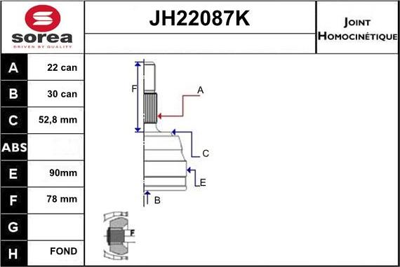 Sera JH22087K - Шарнирный комплект, ШРУС, приводной вал www.autospares.lv