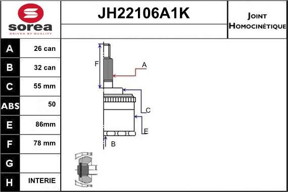 Sera JH22106A1K - Šarnīru komplekts, Piedziņas vārpsta www.autospares.lv