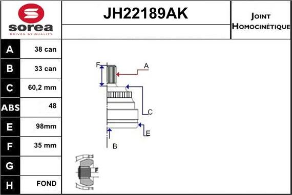 Sera JH22189AK - Joint Kit, drive shaft www.autospares.lv