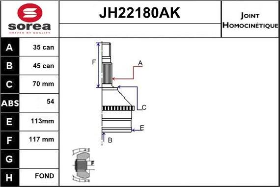 Sera JH22180AK - Šarnīru komplekts, Piedziņas vārpsta autospares.lv