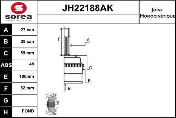 Sera JH22188AK - Šarnīru komplekts, Piedziņas vārpsta www.autospares.lv