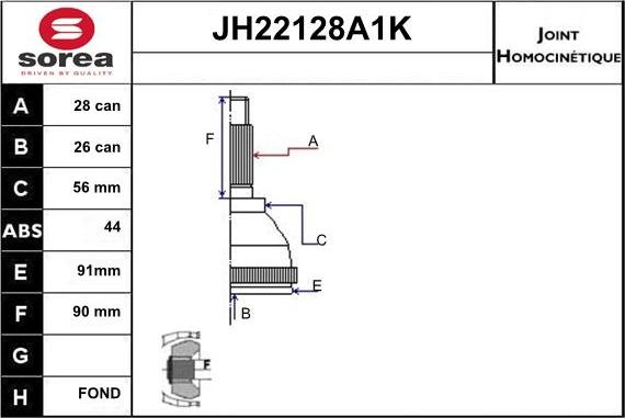 Sera JH22128A1K - Šarnīru komplekts, Piedziņas vārpsta autospares.lv