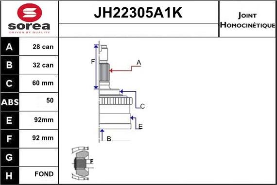 Sera JH22305A1K - Šarnīru komplekts, Piedziņas vārpsta www.autospares.lv