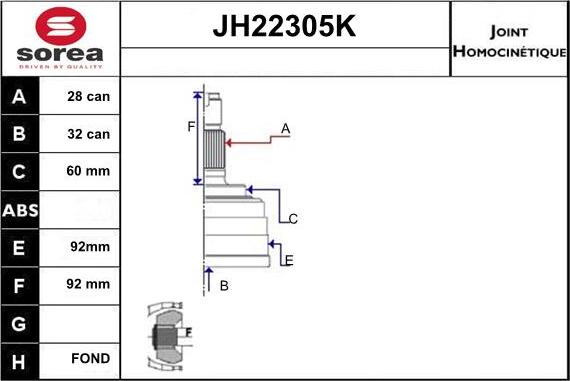 Sera JH22305K - Šarnīru komplekts, Piedziņas vārpsta www.autospares.lv