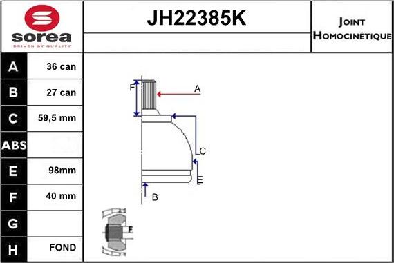 Sera JH22385K - Šarnīru komplekts, Piedziņas vārpsta www.autospares.lv