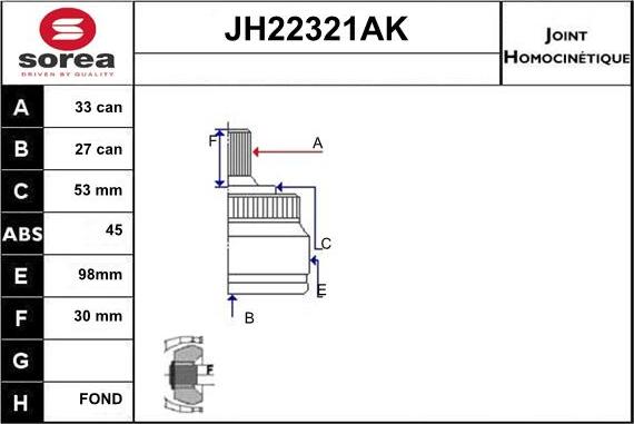 Sera JH22321AK - Šarnīru komplekts, Piedziņas vārpsta www.autospares.lv